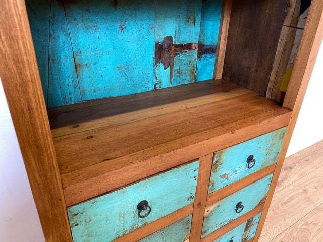 Boatwood by WMK I Schönes Bücherregal aus altem Bootsholz in Originalfarben I handgefertigt I Bücherschrank Regal Holzregal Highboard Kommode Raumtrenner Loft Teak Bootsmöbel Berlin Wolfsburg Dresden
