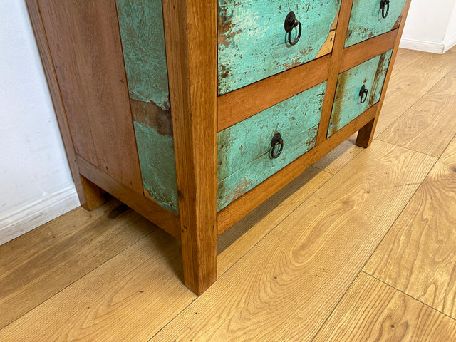 Boatwood by WMK I Schönes Bücherregal aus altem Bootsholz in Originalfarben I handgefertigt I Bücherschrank Regal Holzregal Highboard Kommode Raumtrenner Loft Teak Bootsmöbel Berlin Wolfsburg Dresden