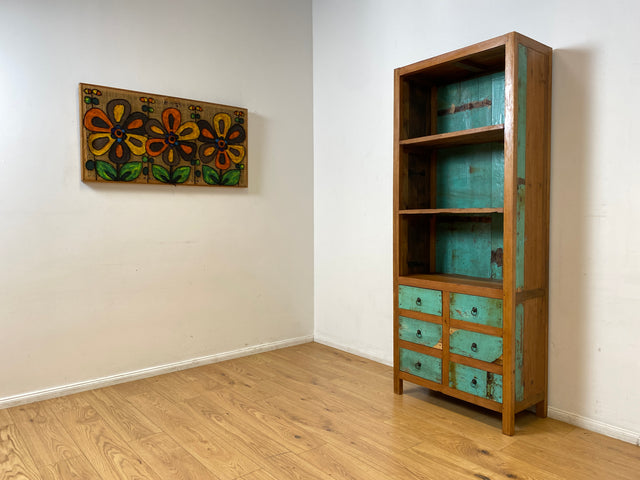 Boatwood by WMK I Schönes Bücherregal aus altem Bootsholz in Originalfarben I handgefertigt I Bücherschrank Regal Holzregal Highboard Kommode Raumtrenner Loft Teak Bootsmöbel Berlin Wolfsburg Dresden