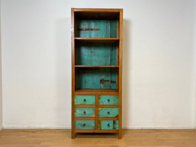 Boatwood by WMK I Schönes Bücherregal aus altem Bootsholz in Originalfarben I handgefertigt I Bücherschrank Regal Holzregal Highboard Kommode Raumtrenner Loft Teak Bootsmöbel Berlin Wolfsburg Dresden