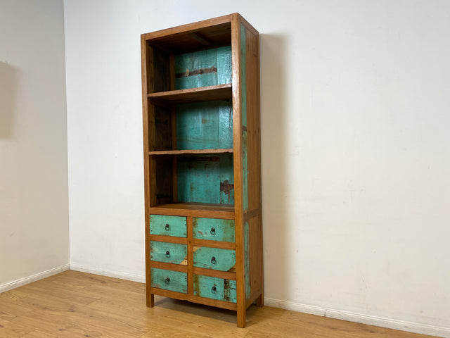 Boatwood by WMK I Schönes Bücherregal aus altem Bootsholz in Originalfarben I handgefertigt I Bücherschrank Regal Holzregal Highboard Kommode Raumtrenner Loft Teak Bootsmöbel Berlin Wolfsburg Dresden