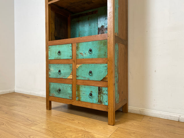 Boatwood by WMK I Schönes Bücherregal aus altem Bootsholz in Originalfarben I handgefertigt I Bücherschrank Regal Holzregal Highboard Kommode Raumtrenner Loft Teak Bootsmöbel Berlin Wolfsburg Dresden
