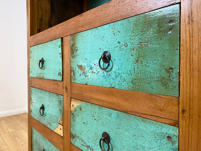 Boatwood by WMK I Schönes Bücherregal aus altem Bootsholz in Originalfarben I handgefertigt I Bücherschrank Regal Holzregal Highboard Kommode Raumtrenner Loft Teak Bootsmöbel Berlin Wolfsburg Dresden