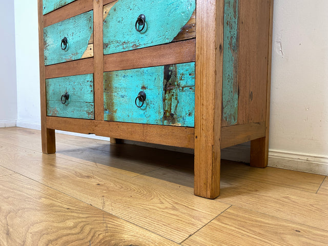 Boatwood by WMK I Schönes Bücherregal aus altem Bootsholz in Originalfarben I handgefertigt I Bücherschrank Regal Holzregal Highboard Kommode Raumtrenner Loft Teak Bootsmöbel Berlin Wolfsburg Dresden