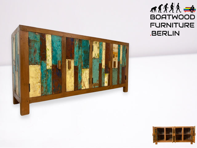 Boatwood by WMK I Nachhaltiges Sideboard handgefertigt aus altem Bootsholz I Teakholz in Originalfarben I Kommode TV-Lowboard Fernsehkommode Anrichte TV-Bank Bootsmöbel Teak I Berlin Bremen München