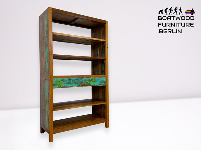 Boatwood by WMK I Nachhaltiges handgefertigtes Bücherregal aus altem Bootsholz I Teakholz massiv I Bücherschrank Regal Highboard Holzregal Küchenregal Raumtrenner Loft Bootsmöbel I Berlin Rostock Köln