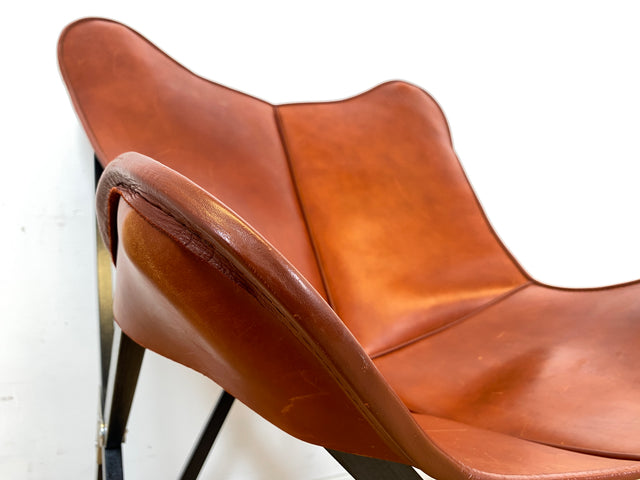 WMK I Das Highlight I Berühmter Designer Butterfly Chair von Weinbaums , zusammenfaltbar, mit hochwertigem Tabakbraunem Echtleder NP 1549€ I Sessel Stuhl Armchair Schmetterlingsstuhl BKF Leder Vintage