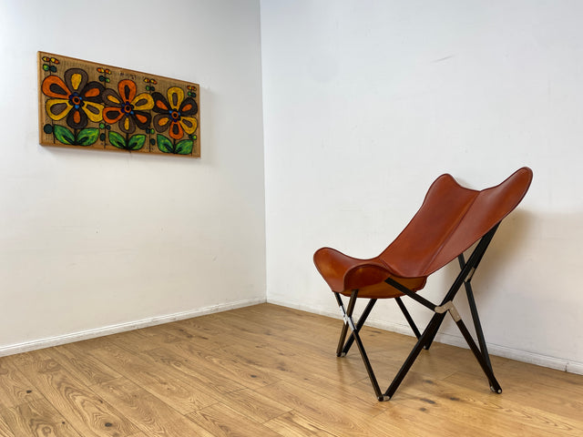 WMK I Das Highlight I Berühmter Designer Butterfly Chair von Weinbaums , zusammenfaltbar, mit hochwertigem Tabakbraunem Echtleder NP 1549€ I Sessel Stuhl Armchair Schmetterlingsstuhl BKF Leder Vintage