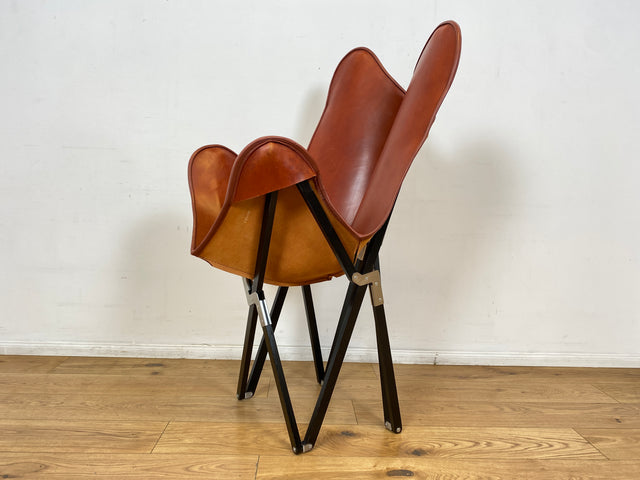 WMK I Das Highlight I Berühmter Designer Butterfly Chair von Weinbaums , zusammenfaltbar, mit hochwertigem Tabakbraunem Echtleder NP 1549€ I Sessel Stuhl Armchair Schmetterlingsstuhl BKF Leder Vintage
