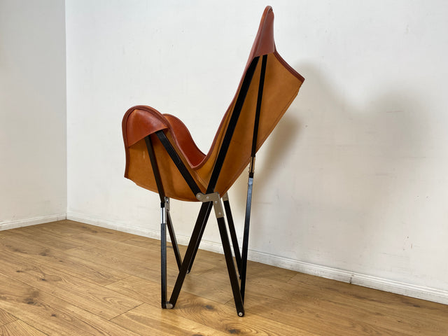 WMK I Das Highlight I Berühmter Designer Butterfly Chair von Weinbaums , zusammenfaltbar, mit hochwertigem Tabakbraunem Echtleder NP 1549€ I Sessel Stuhl Armchair Schmetterlingsstuhl BKF Leder Vintage