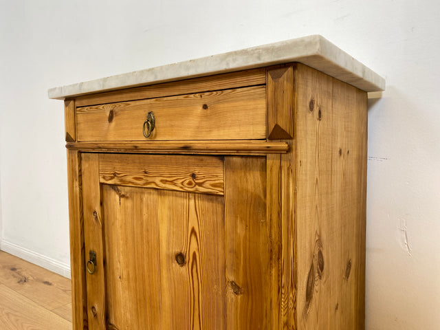 WMK I Schöne antike dänische Kommode aus vollem Holz mit Marmorplatte, Schublade & Messinggriffen I Schrank Marmorkommode Flurkommode Waschtisch Ablage Weichholz Jugendstil Vintage Berlin Bremen Bonn