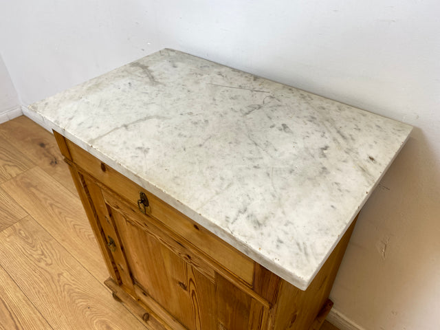 WMK I Schöne antike dänische Kommode aus vollem Holz mit Marmorplatte, Schublade & Messinggriffen I Schrank Marmorkommode Flurkommode Waschtisch Ablage Weichholz Jugendstil Vintage Berlin Bremen Bonn