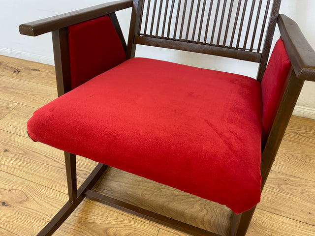 WMK # WMK Stilvoller und gut erhaltener Designer Schaukelstuhl von Selman Selmanagic für VEB Hellerau mit roter Polsterung # Stuhl Sessel Lesesessel Rocking Chair Mid-Century Retro DDR Vintage 60er