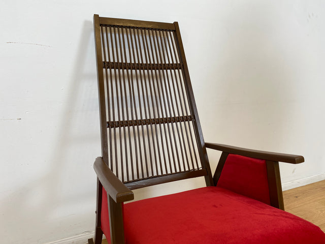 WMK # WMK Stilvoller und gut erhaltener Designer Schaukelstuhl von Selman Selmanagic für VEB Hellerau mit roter Polsterung # Stuhl Sessel Lesesessel Rocking Chair Mid-Century Retro DDR Vintage 60er
