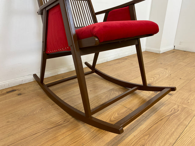 WMK # WMK Stilvoller und gut erhaltener Designer Schaukelstuhl von Selman Selmanagic für VEB Hellerau mit roter Polsterung # Stuhl Sessel Lesesessel Rocking Chair Mid-Century Retro DDR Vintage 60er