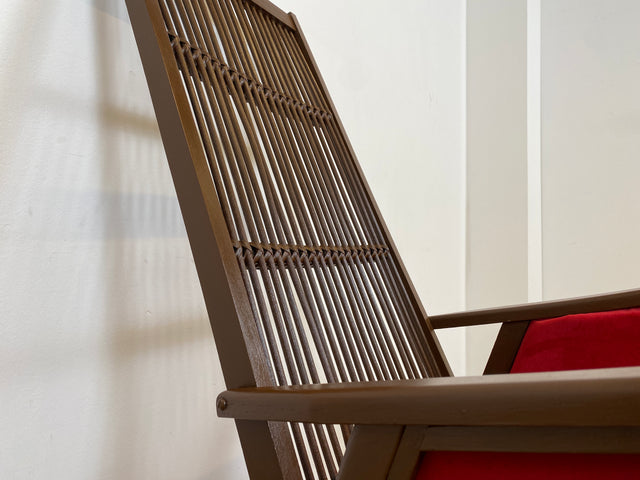 WMK # WMK Stilvoller und gut erhaltener Designer Schaukelstuhl von Selman Selmanagic für VEB Hellerau mit roter Polsterung # Stuhl Sessel Lesesessel Rocking Chair Mid-Century Retro DDR Vintage 60er