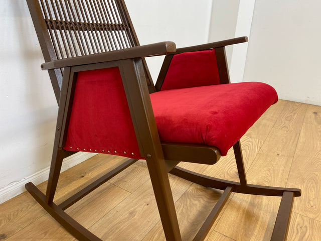 WMK # WMK Stilvoller und gut erhaltener Designer Schaukelstuhl von Selman Selmanagic für VEB Hellerau mit roter Polsterung # Stuhl Sessel Lesesessel Rocking Chair Mid-Century Retro DDR Vintage 60er