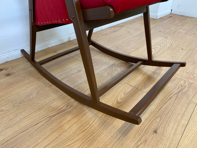 WMK # WMK Stilvoller und gut erhaltener Designer Schaukelstuhl von Selman Selmanagic für VEB Hellerau mit roter Polsterung # Stuhl Sessel Lesesessel Rocking Chair Mid-Century Retro DDR Vintage 60er