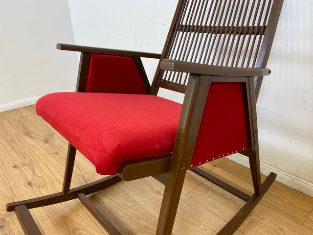 WMK # WMK Stilvoller und gut erhaltener Designer Schaukelstuhl von Selman Selmanagic für VEB Hellerau mit roter Polsterung # Stuhl Sessel Lesesessel Rocking Chair Mid-Century Retro DDR Vintage 60er