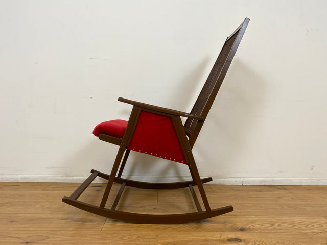 WMK # WMK Stilvoller und gut erhaltener Designer Schaukelstuhl von Selman Selmanagic für VEB Hellerau mit roter Polsterung # Stuhl Sessel Lesesessel Rocking Chair Mid-Century Retro DDR Vintage 60er