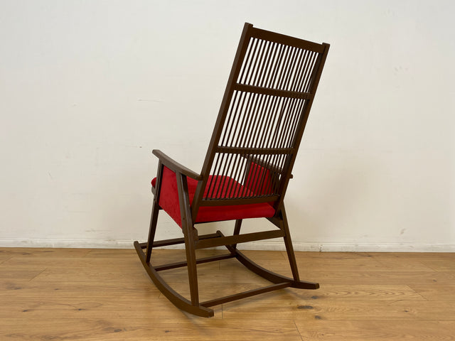 WMK # WMK Stilvoller und gut erhaltener Designer Schaukelstuhl von Selman Selmanagic für VEB Hellerau mit roter Polsterung # Stuhl Sessel Lesesessel Rocking Chair Mid-Century Retro DDR Vintage 60er