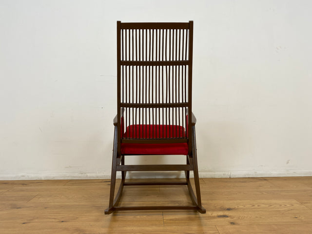 WMK # WMK Stilvoller und gut erhaltener Designer Schaukelstuhl von Selman Selmanagic für VEB Hellerau mit roter Polsterung # Stuhl Sessel Lesesessel Rocking Chair Mid-Century Retro DDR Vintage 60er