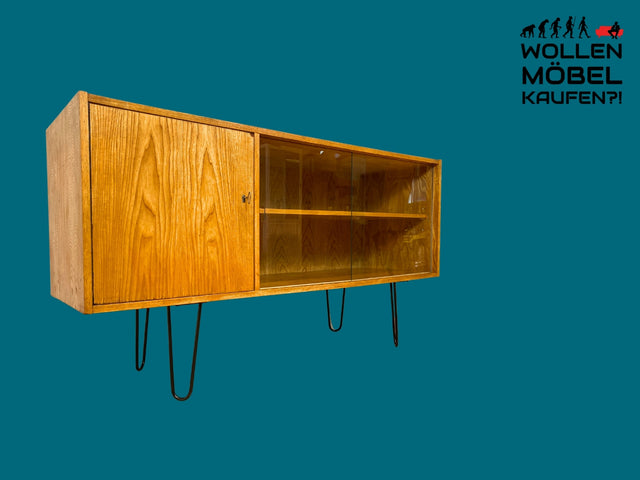 WMK I Designer Sideboard 602/M von VEB Hellerau aus 1962 in Senesche auf Hairpin Metallfüßen I Schrank Kommode Vitrine Anrichte Fernsehkommode TV Lowboard DDR Mid-Century Vintage Berlin Köln Hamburg