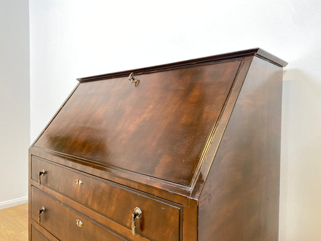 WMK # Beautiful and well-preserved Scandinavian secretary made of solid wood with drawers and pretty brass handles # Writing desk chest of drawers desk vintage 50s mid-century