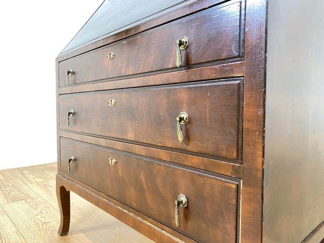 WMK # Beautiful and well-preserved Scandinavian secretary made of solid wood with drawers and pretty brass handles # Writing desk chest of drawers desk vintage 50s mid-century