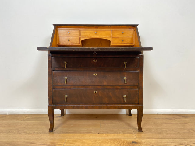 WMK # Beautiful and well-preserved Scandinavian secretary made of solid wood with drawers and pretty brass handles # Writing desk chest of drawers desk vintage 50s mid-century