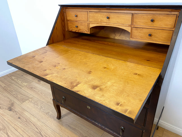 WMK # Beautiful and well-preserved Scandinavian secretary made of solid wood with drawers and pretty brass handles # Writing desk chest of drawers desk vintage 50s mid-century