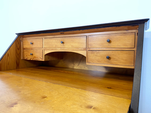 WMK # Beautiful and well-preserved Scandinavian secretary made of solid wood with drawers and pretty brass handles # Writing desk chest of drawers desk vintage 50s mid-century