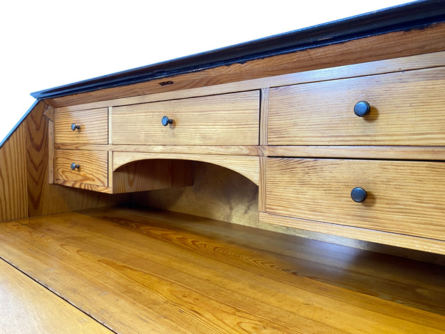 WMK # Beautiful and well-preserved Scandinavian secretary made of solid wood with drawers and pretty brass handles # Writing desk chest of drawers desk vintage 50s mid-century