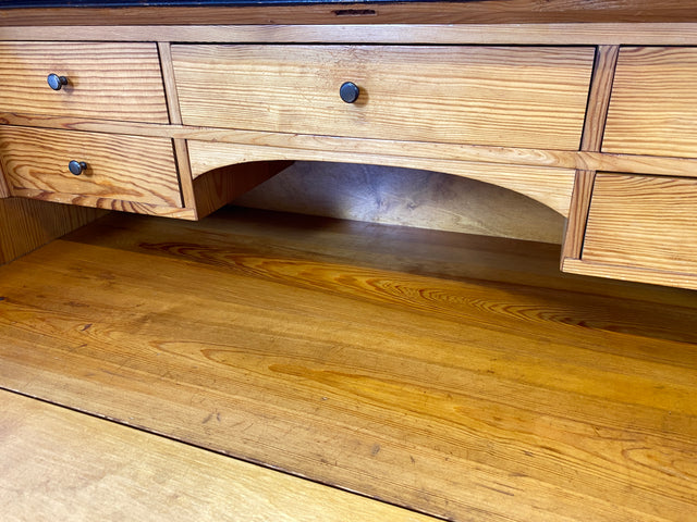 WMK # Beautiful and well-preserved Scandinavian secretary made of solid wood with drawers and pretty brass handles # Writing desk chest of drawers desk vintage 50s mid-century
