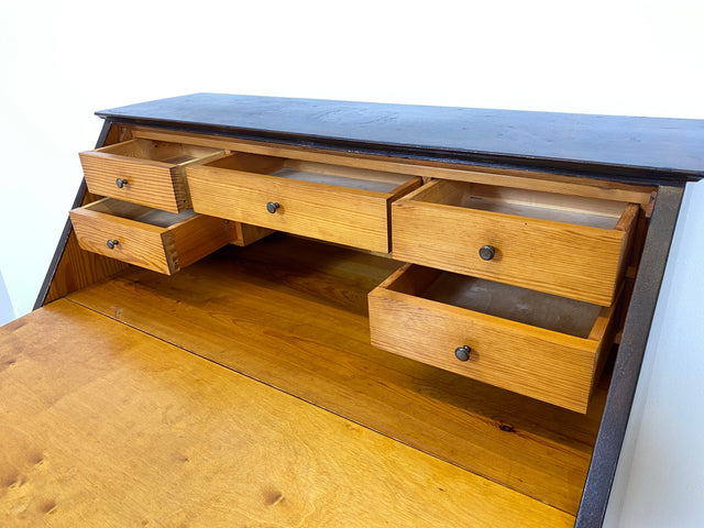 WMK # Beautiful and well-preserved Scandinavian secretary made of solid wood with drawers and pretty brass handles # Writing desk chest of drawers desk vintage 50s mid-century