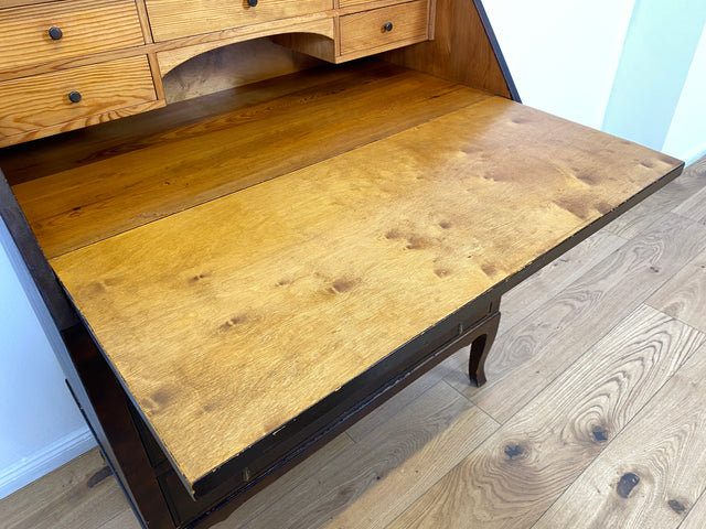 WMK # Beautiful and well-preserved Scandinavian secretary made of solid wood with drawers and pretty brass handles # Writing desk chest of drawers desk vintage 50s mid-century