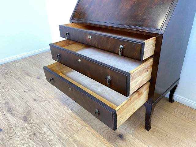 WMK # Beautiful and well-preserved Scandinavian secretary made of solid wood with drawers and pretty brass handles # Writing desk chest of drawers desk vintage 50s mid-century
