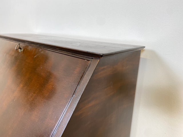 WMK # Beautiful and well-preserved Scandinavian secretary made of solid wood with drawers and pretty brass handles # Writing desk chest of drawers desk vintage 50s mid-century