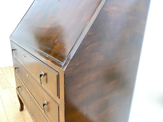 WMK # Beautiful and well-preserved Scandinavian secretary made of solid wood with drawers and pretty brass handles # Writing desk chest of drawers desk vintage 50s mid-century