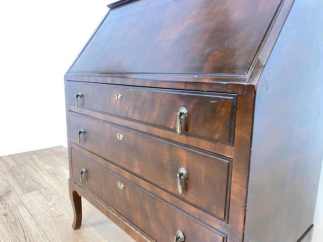 WMK # Beautiful and well-preserved Scandinavian secretary made of solid wood with drawers and pretty brass handles # Writing desk chest of drawers desk vintage 50s mid-century