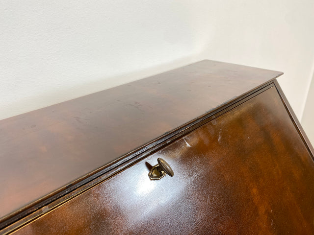 WMK # Beautiful and well-preserved Scandinavian secretary made of solid wood with drawers and pretty brass handles # Writing desk chest of drawers desk vintage 50s mid-century