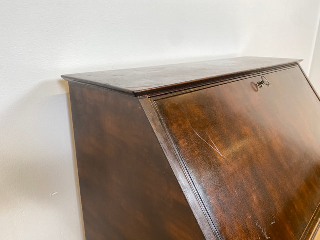 WMK # Beautiful and well-preserved Scandinavian secretary made of solid wood with drawers and pretty brass handles # Writing desk chest of drawers desk vintage 50s mid-century