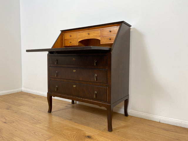 WMK # Beautiful and well-preserved Scandinavian secretary made of solid wood with drawers and pretty brass handles # Writing desk chest of drawers desk vintage 50s mid-century