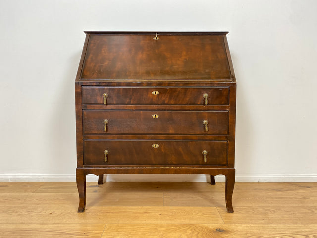 WMK # Beautiful and well-preserved Scandinavian secretary made of solid wood with drawers and pretty brass handles # Writing desk chest of drawers desk vintage 50s mid-century