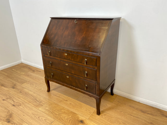 WMK # Beautiful and well-preserved Scandinavian secretary made of solid wood with drawers and pretty brass handles # Writing desk chest of drawers desk vintage 50s mid-century