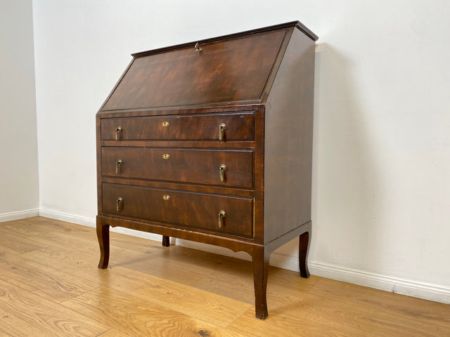 WMK # Beautiful and well-preserved Scandinavian secretary made of solid wood with drawers and pretty brass handles # Writing desk chest of drawers desk vintage 50s mid-century