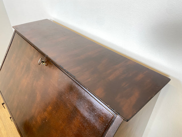 WMK # Beautiful and well-preserved Scandinavian secretary made of solid wood with drawers and pretty brass handles # Writing desk chest of drawers desk vintage 50s mid-century