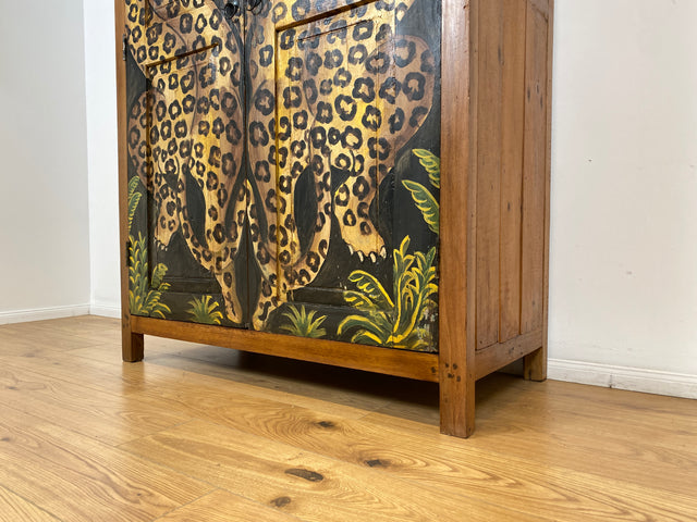 Boatwood by WMK # Exotischer Kleiderschrank kunstvoll handbemalt , ein aus altem Bootsholz handgefertigtes Unikat aus massivem Teakholz # Schrank Wäscheschrank Flurschrank Wardrobe Garderobe Teak