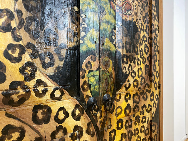 Boatwood by WMK # Exotischer Kleiderschrank kunstvoll handbemalt , ein aus altem Bootsholz handgefertigtes Unikat aus massivem Teakholz # Schrank Wäscheschrank Flurschrank Wardrobe Garderobe Teak