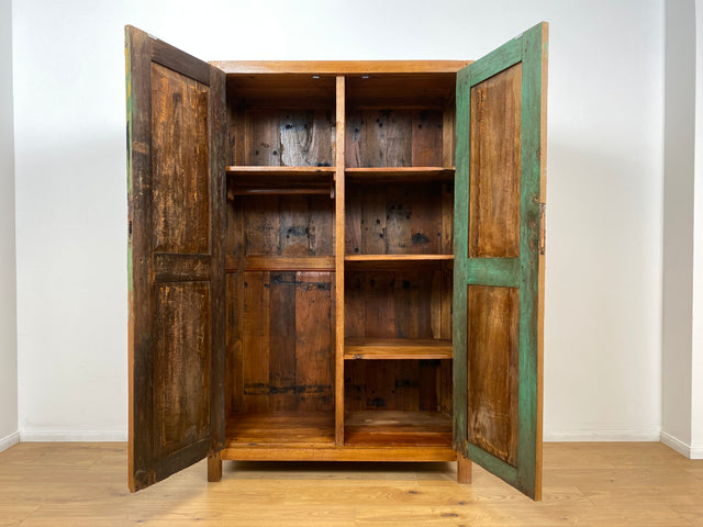 Boatwood by WMK # Exotischer Kleiderschrank kunstvoll handbemalt , ein aus altem Bootsholz handgefertigtes Unikat aus massivem Teakholz # Schrank Wäscheschrank Flurschrank Wardrobe Garderobe Teak